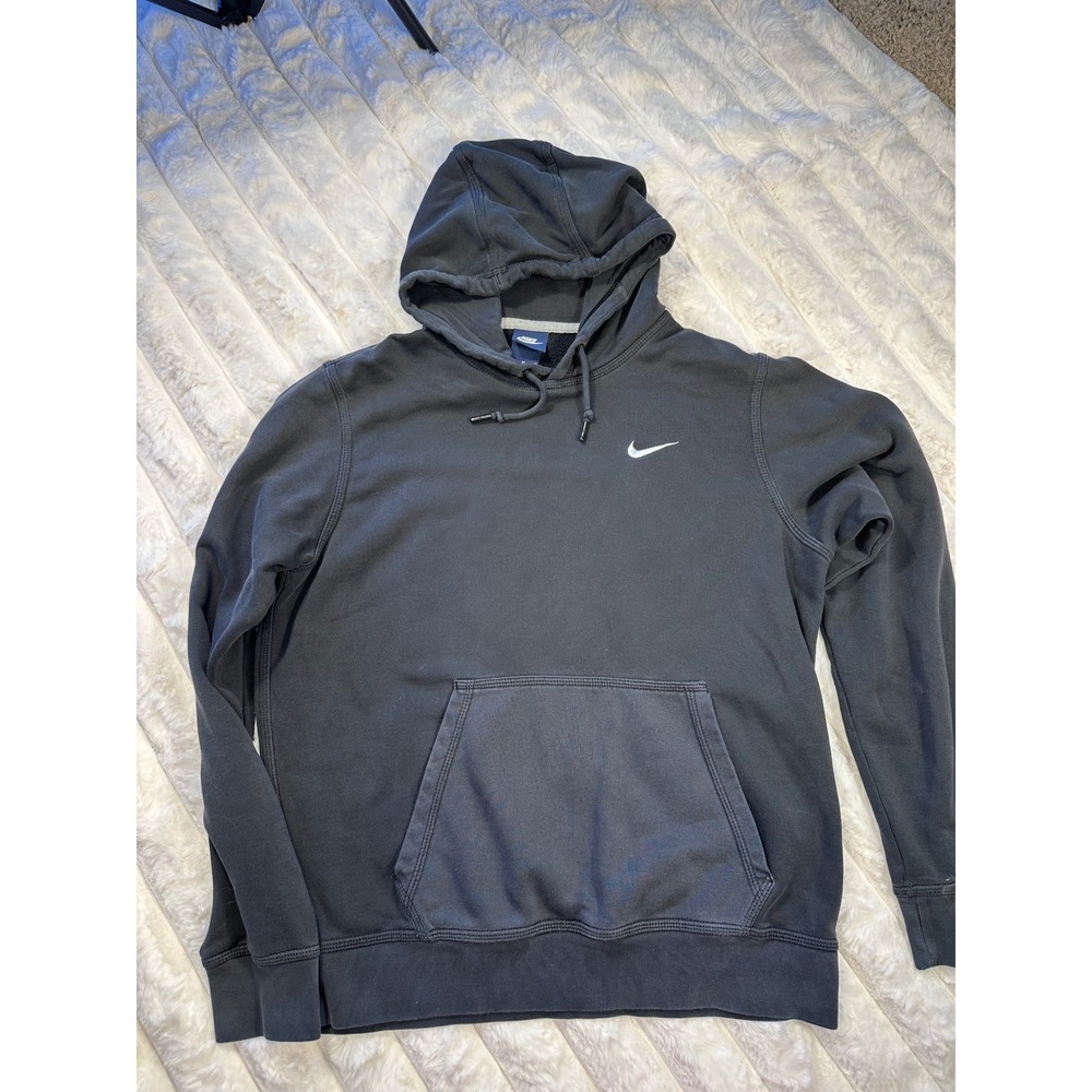 Nike Mens Pullover Hoodie Swoosh Logo Faded Black Charcoal Gray Medium M